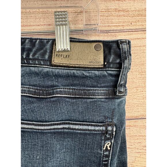 Replay Anbass Hyperflex M914Y Straight Leg Jeans Mens 32x30 Blue Dark Wash Denim - Picture 7 of 12